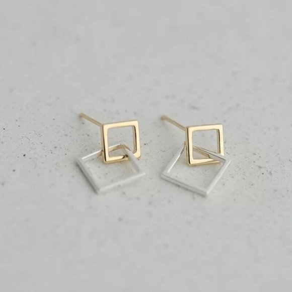 4/$25 Linked Square Earrings Vermeil Sterling Silver - Picture 3 of 5